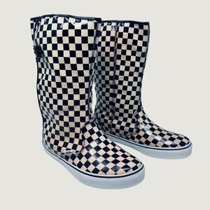 Vans Boots Women 9 Black Dasan Rainy Day Checkerboard Tall Skull Toggle Festival